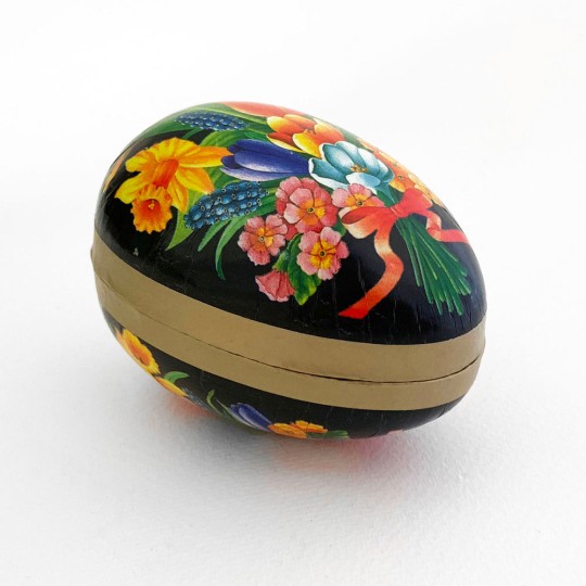 3-1/2" Black Springtime Bouquet with Bow Papier Mache Easter Egg Container ~ Germany